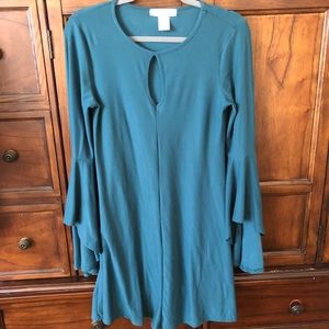 Green Bell Sleeved Mini Dress
